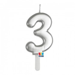 CANDELINA NUMERO 3 TINY PLUMP ARGENTO METAL 7cm