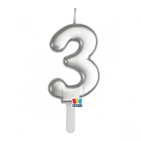 CANDELINA NUMERO 3 TINY PLUMP ARGENTO METAL 7cm