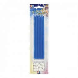 CANDELE MATITE C/SUPPORTO 15cm CELESTE 12pz
