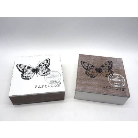 SCATOLA IN LEGNO 16x16x6cm FARFALLA ASS.TI 1pz