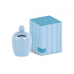 SALVADANAIO AZZURRO CON SCATOLA Ø8X12cm