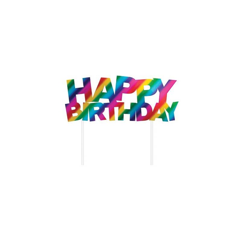 CAKE TOPPER FOIL HAPPY BIRTHDAY 15x17cm RAINBOW