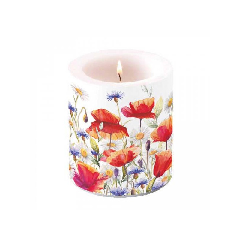 CANDELA MEDIUM PAPAVERI E FIORDALISI ø10x10cm