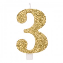 CANDELINA NUMERO 3 GLITTER ORO 9,5cm