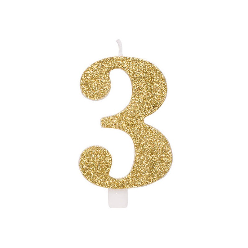 CANDELINA NUMERO 3 GLITTER ORO 9,5cm