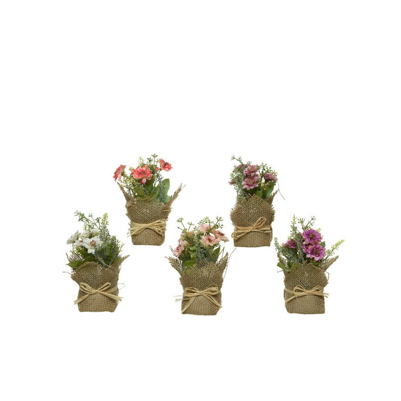 VASETTO JUTA C/FIORI IN PLASTICA H.17cm 5ass 1pz