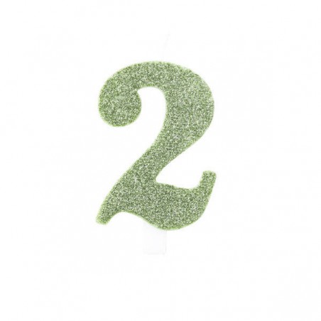 CANDELINA NUMERO 2 GLITTER SALVIA 9,5cm