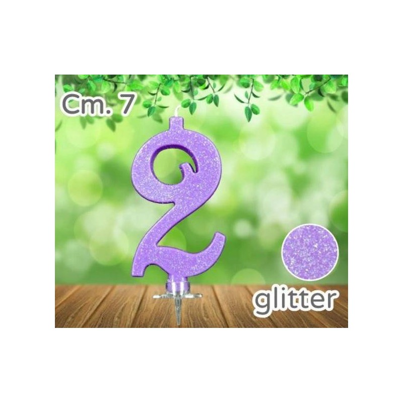 CANDELINA NUMERO 2 LILLA GLITTER 7cm