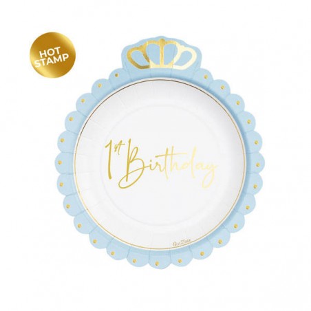 PIATTI PIANI ø20cm PRIMO COMPLEANNO CORONA BOY 8pz