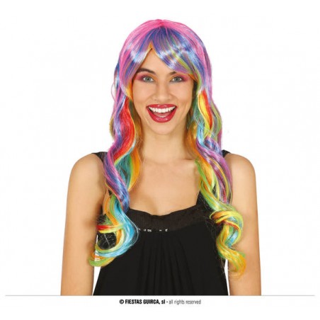 PARRUCCA LUNGA CON FRANGIA MULTICOLORE