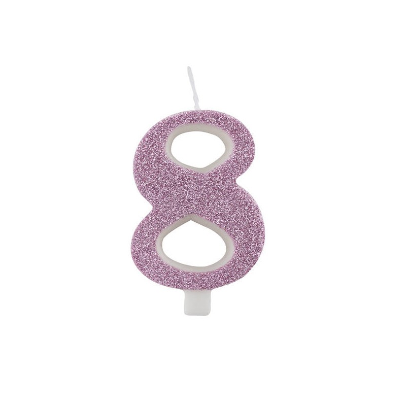 CANDELINA NUMERO 8 GLITTER MALVA 9,5cm