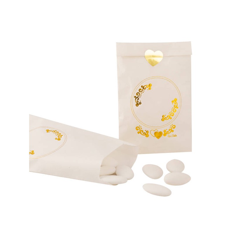 SACCHETTI IN CARTA WEDDING STAMPA ORO C/ADESIVO 8x14cm 10pz