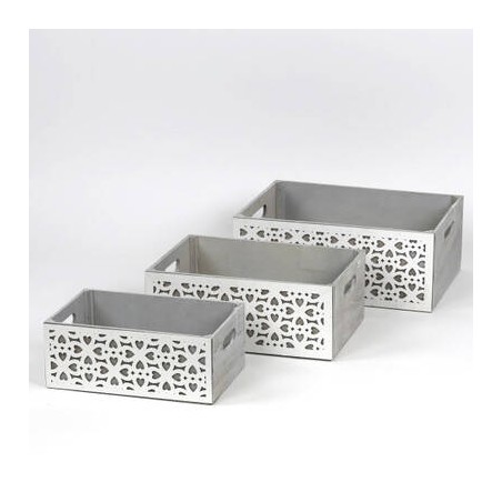 CASSETTA IN LEGNO RETTANGOLO CON DECO GRIGIO 38x28x15cm 1/3