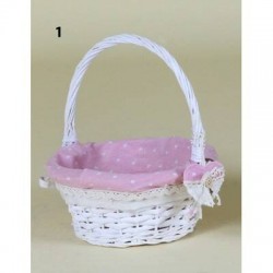 CESTO VIMINI C/MANICO  ø24cm STOFFA ROSA