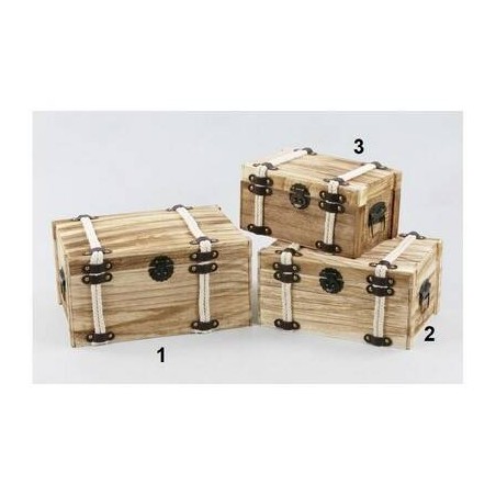 BAULE IN LEGNO NATURALE C/CORDE BIANCHE 3/3 31x20x15cm