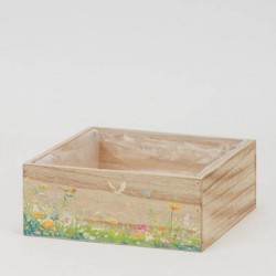 PORTAVASO IN LEGNO QUADRATO 24x24x9cm FIORI