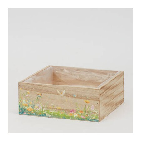 PORTAVASO IN LEGNO QUADRATO 24x24x9cm FIORI