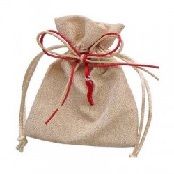 SACCHETTO NATURAL 9x12cm C/CORNO ROSSO 12pz