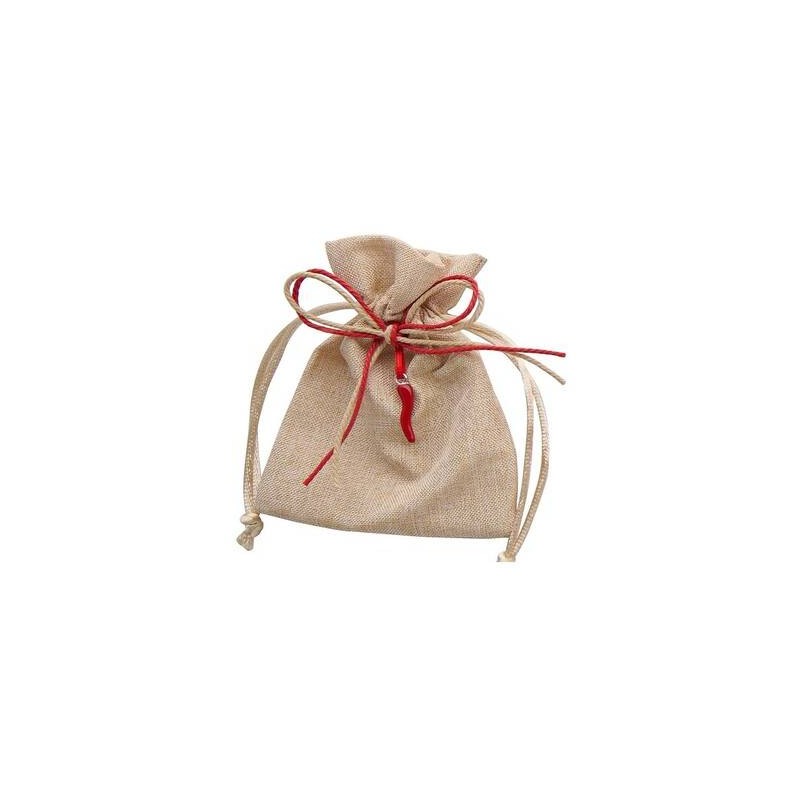 SACCHETTO NATURAL 9x12cm C/CORNO ROSSO 12pz