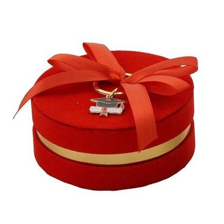 SCATOLINA BOX TONDA ROSSA ø10x4cm C/PORTACHIAVI LAUREA 6pz