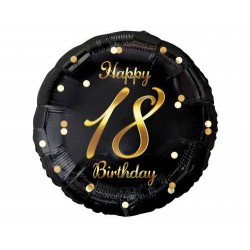 PALLONCINO IN FOIL POIS NERO E ORO 18 ANNI 45cm