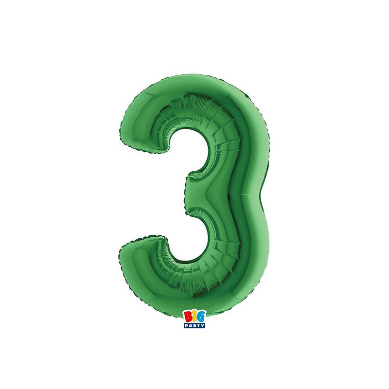 PALLONE NUMERO 3 MYLAR 102cm 40 VERDE
