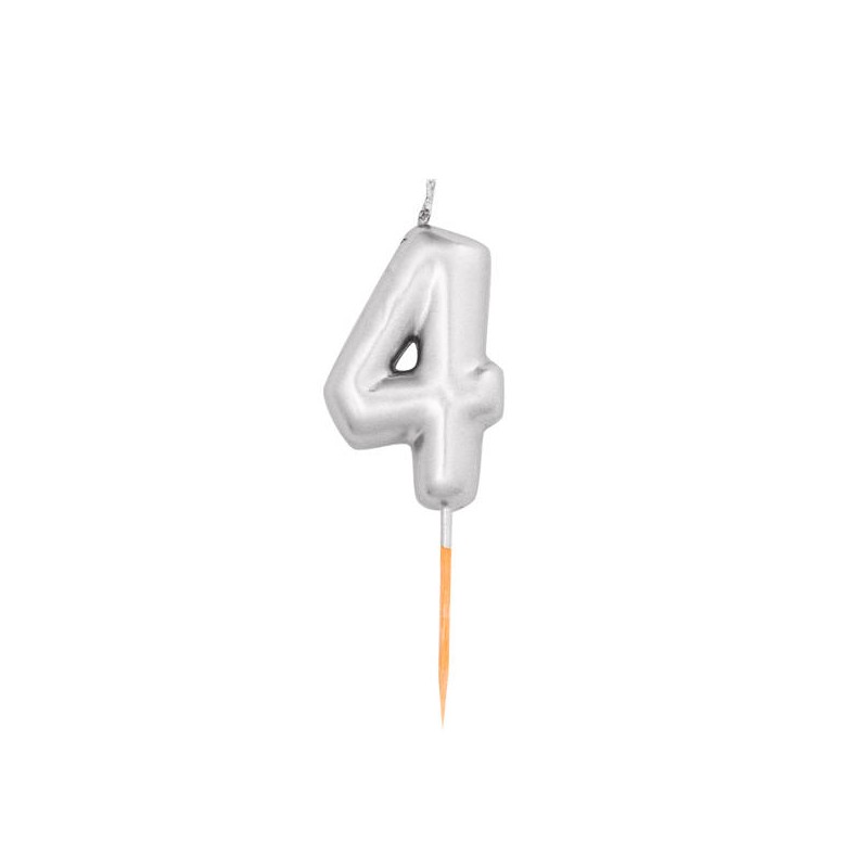 CANDELINA NUMERO 4 METAL ARGENTO 8cm