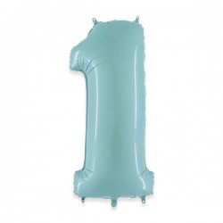 PALLONE NUMERO 1 MYLAR 102cm 40 CELESTE