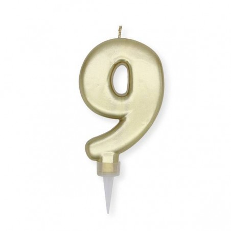 CANDELINA NUMERO 9 PLUMP ORO METAL 10cm