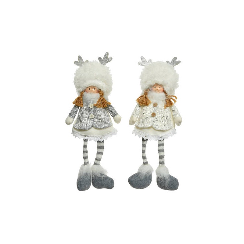 BIMBO SEDUTO C/CAPPELLO DI CERVO BIANCO-GRIGIO H.37cm 2ass 1pz