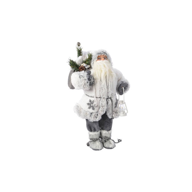 BABBO NATALE POLIESTERE FIOCCO DI NEVE H.30cm BIANCO