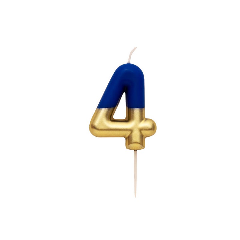 CANDELINA NUMERO 4 BLU/ORO 10,5cm