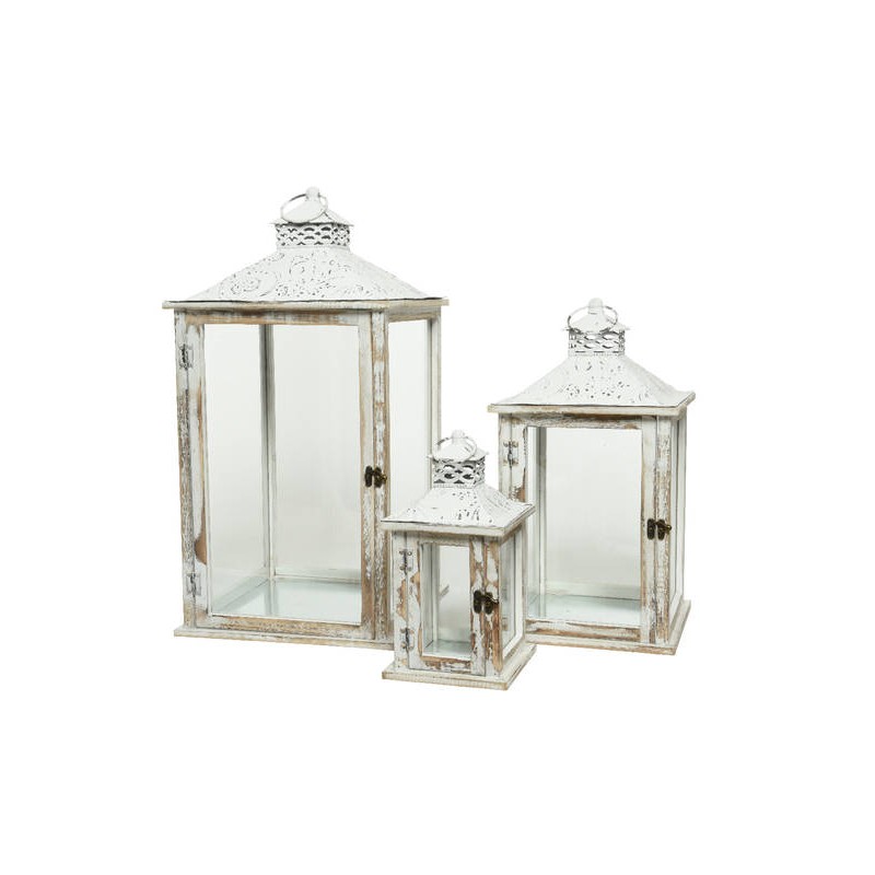 LANTERNA IN ABETE BIANCO VINTAGE misura grande 32x32x63cm 1pz