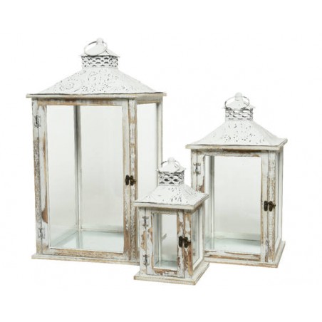 LANTERNA IN ABETE BIANCO VINTAGE misura grande 32x32x63cm 1pz