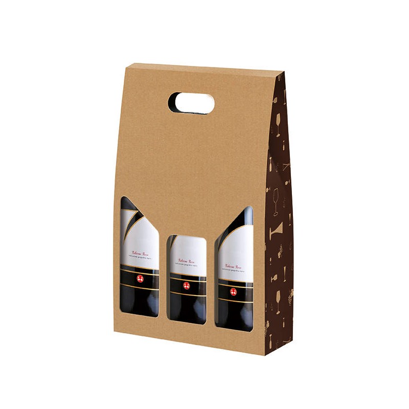 SCATOLA 3 BOTTIGLIE C/MAN. E FIN. 27x9x38cm KRAFT GRAFICA DIVINO