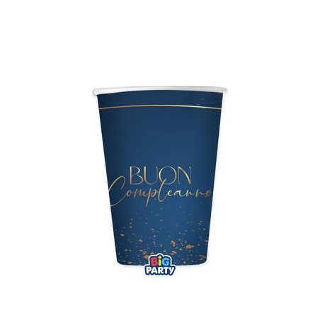 BICCHIERI 250cc BUON COMPLEANNO BLUE NAVY 6pz