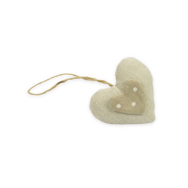 CUORE PORTACONFETTI COTONE BEIGE C/FILO 6pz
