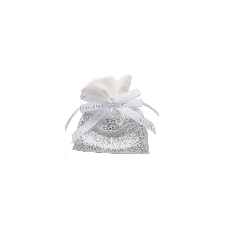 SACCHETTO ARGENTO 9x12cm 25ANNIVERSARIO 12pz
