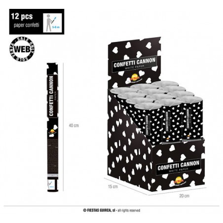 SPARA CORIANDOLI CUORI BIANCHI DI CARTA 40cm