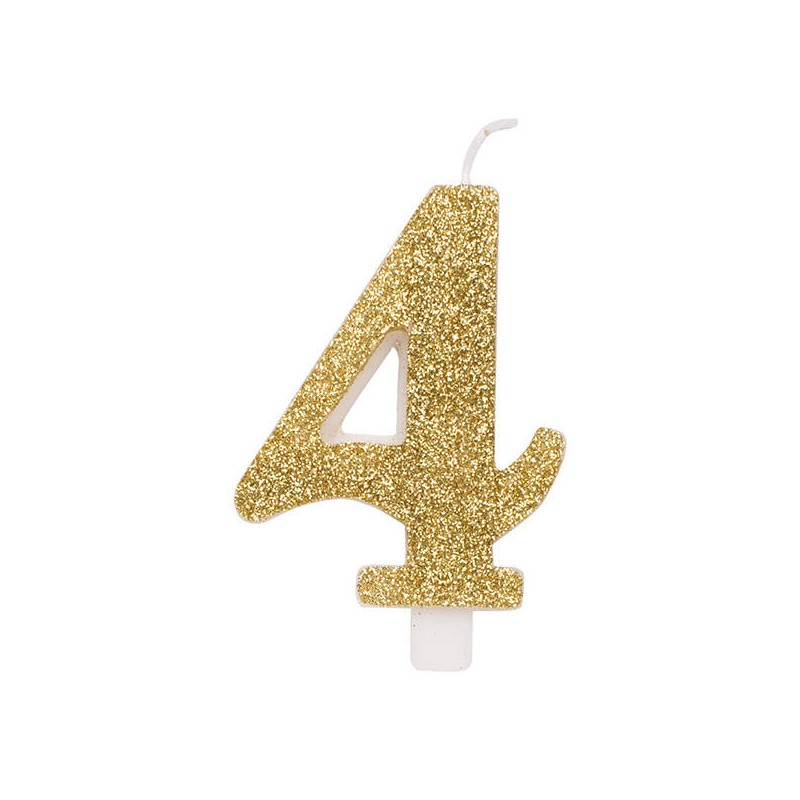 CANDELINA NUMERO 4 GLITTER ORO 9,5cm