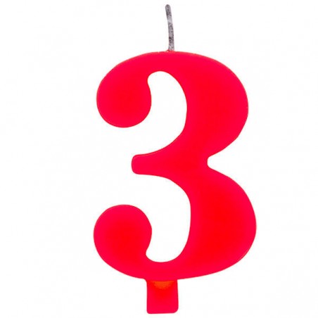 CANDELINA NUMERO 3 SCINTILLANTE  ROSSA 9,5cm