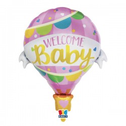PALLONE MYLAR 64x78cm MONGOLFIERA WELCOME BABY ROSA