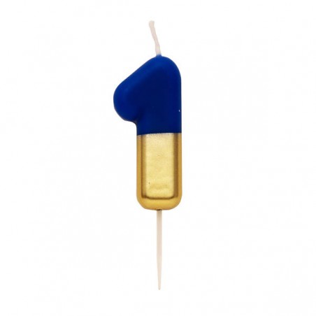CANDELINA NUMERO 1 BLU/ORO 10,5cm
