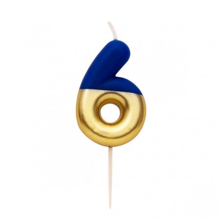CANDELINA NUMERO 6 BLU/ORO 10,5cm