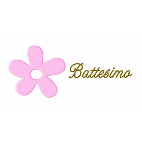 BIGLIETTINO BOMBONIERA BATTESIMO FIORE ROSA 20pz