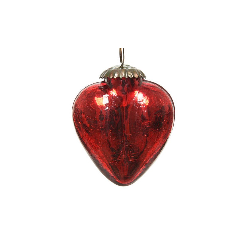 CUORE CRACKLE GLASS Ø7,5cm RED