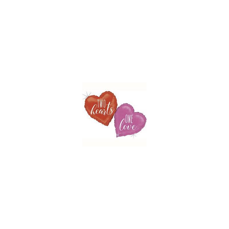 PALLONCINO DOPPIO CUORE IN MYLAR TWO HEART ONE LOVE 100cm