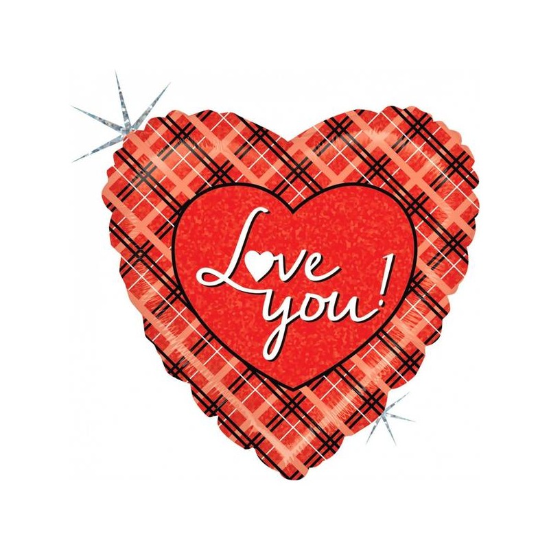 PALLONE MYLAR 18' CUORE LOVE YOU PLAID 46cm