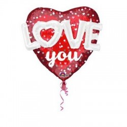 PALLONE MYLAR S/SHAPE MULTI BALLON LOVE HEART AND DOTS 91cm