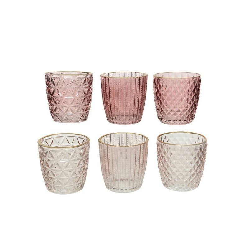 BICCHIERE VETRO TEALIGHT DECO RILIEVO ø7,5x7,5cm  6ass 1pz